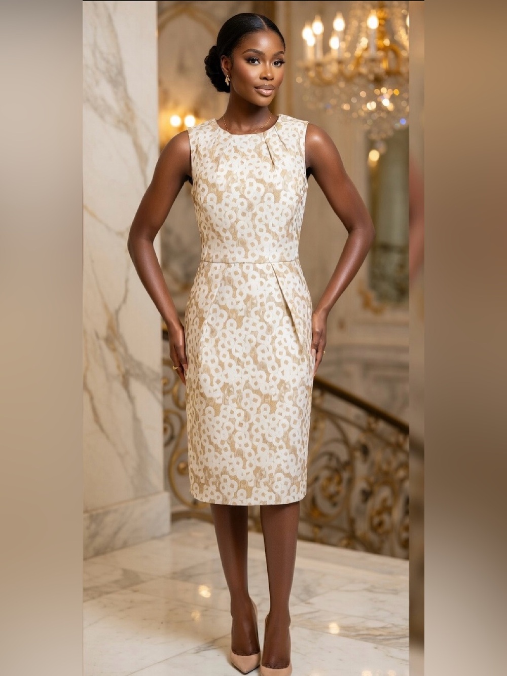NEW* 🍸 Carmen Marc Valvo Cream Brocade Sheath Dress Size 6 *NWT Wedding Cocktail